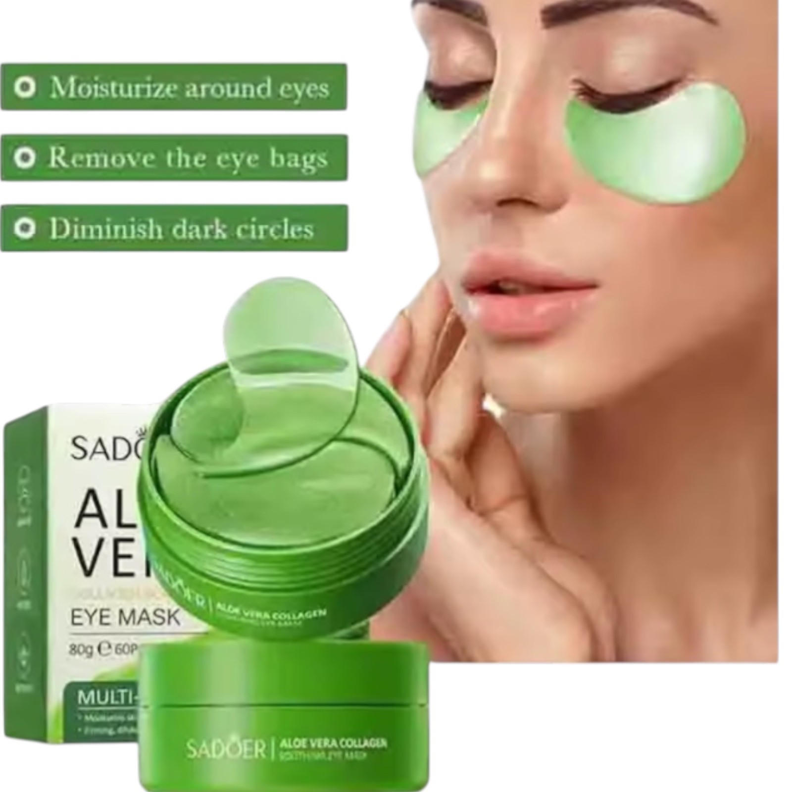Aloe Vera Collagen Eye Patches 60pcs Dark Circles Puffy Eyes Hydrating