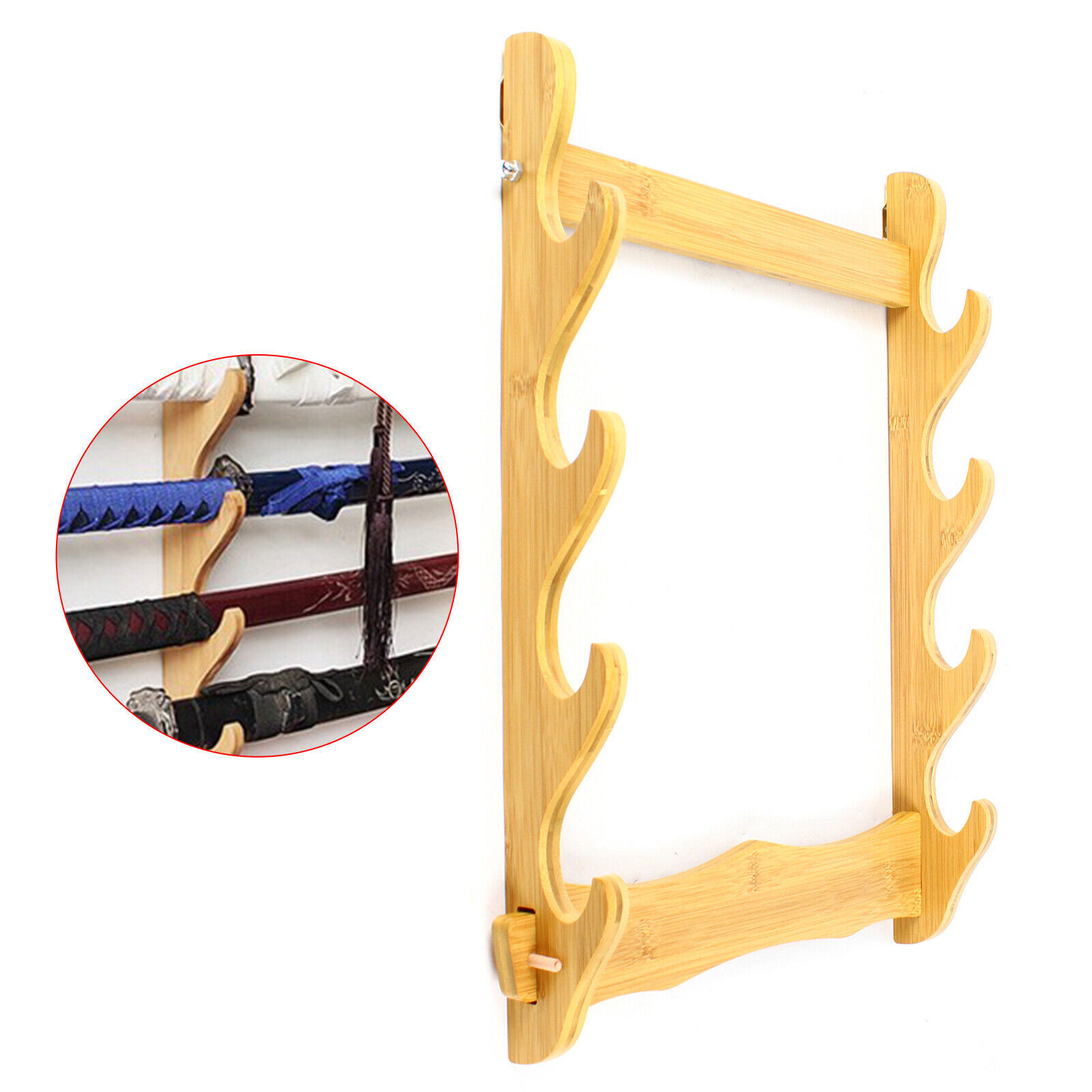 4Layer Wall-mounted Display Rack Katana Sword Flute Placing Storage Shelf Holder