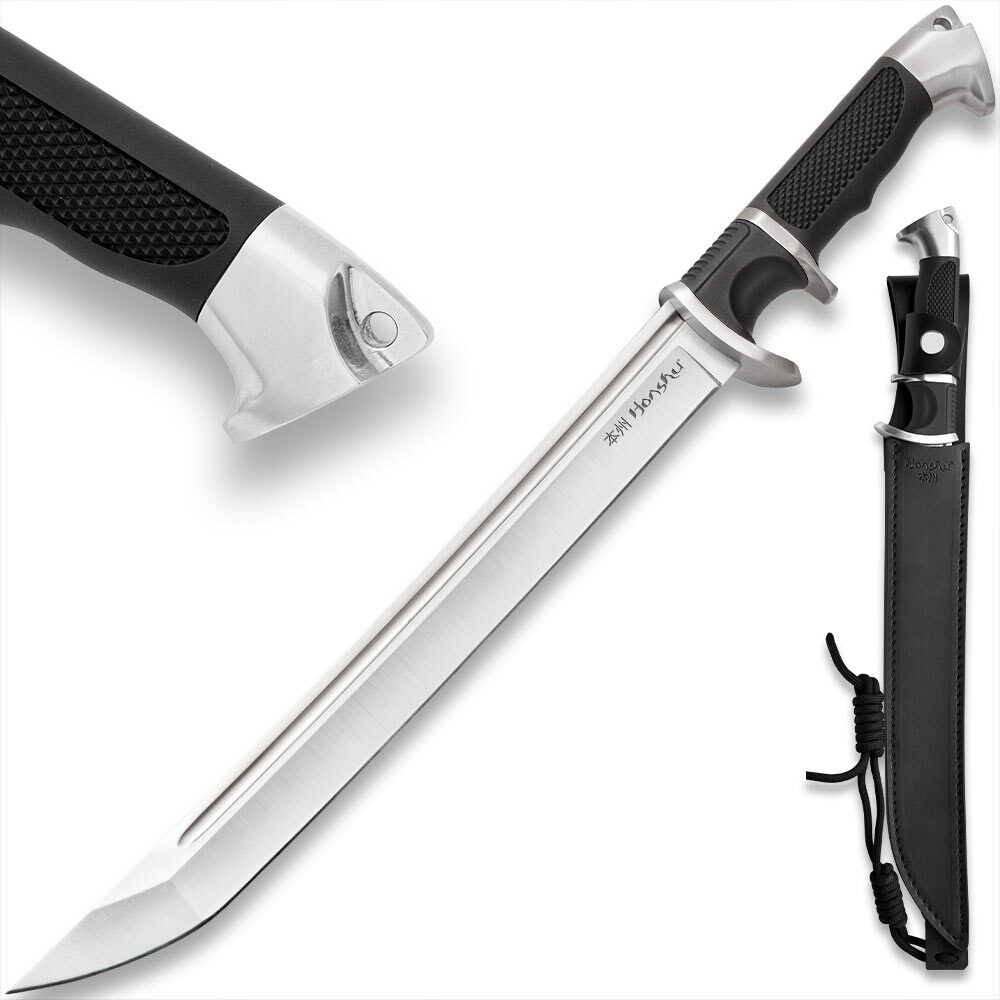 Honshu Sub-Hilt Tanto Knife | 7CR13 Stainless Steel | Leather Sheath | 17 1/4"