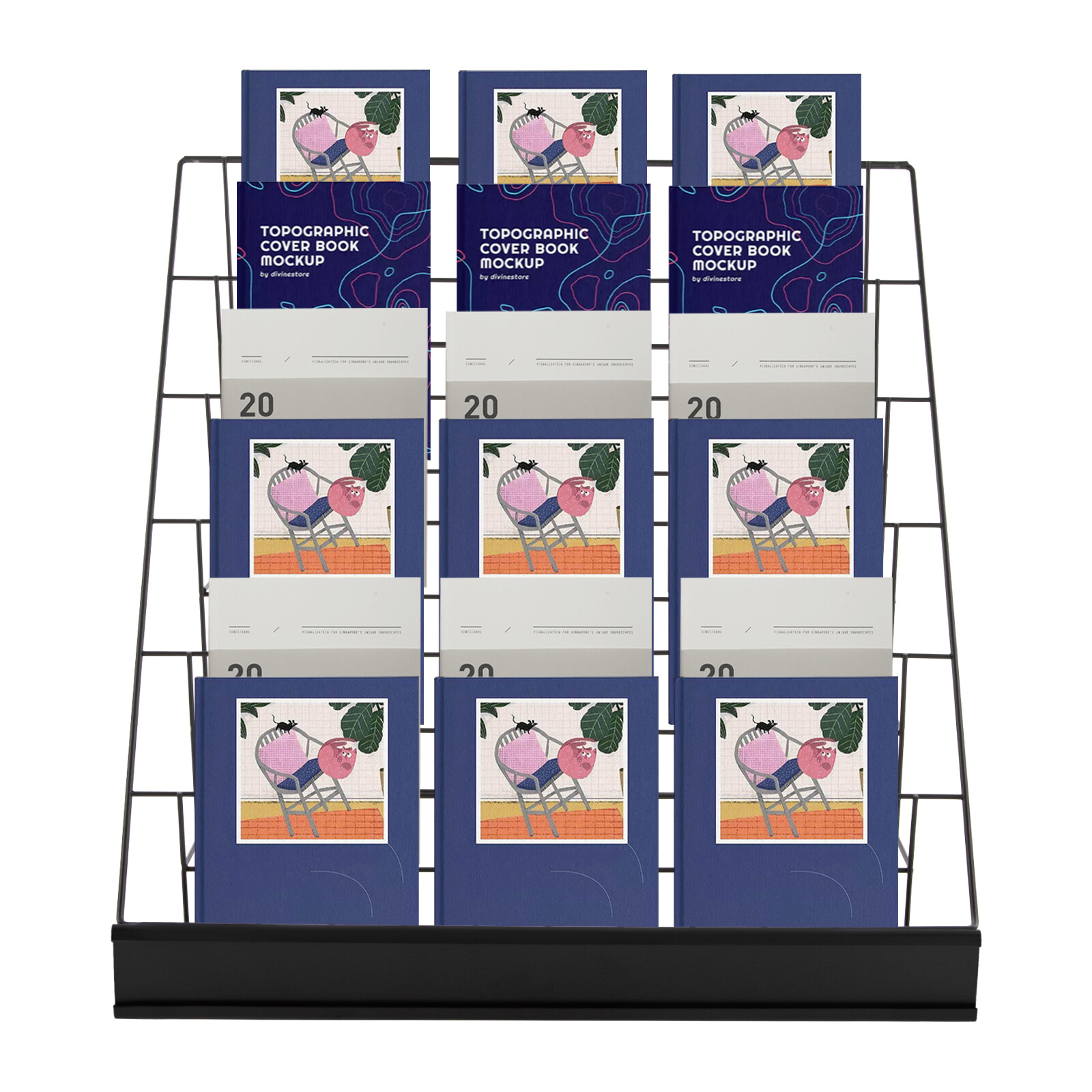 6-Tier Black Iron Tabletop Book & Magazine Rack Foldable Display Stand