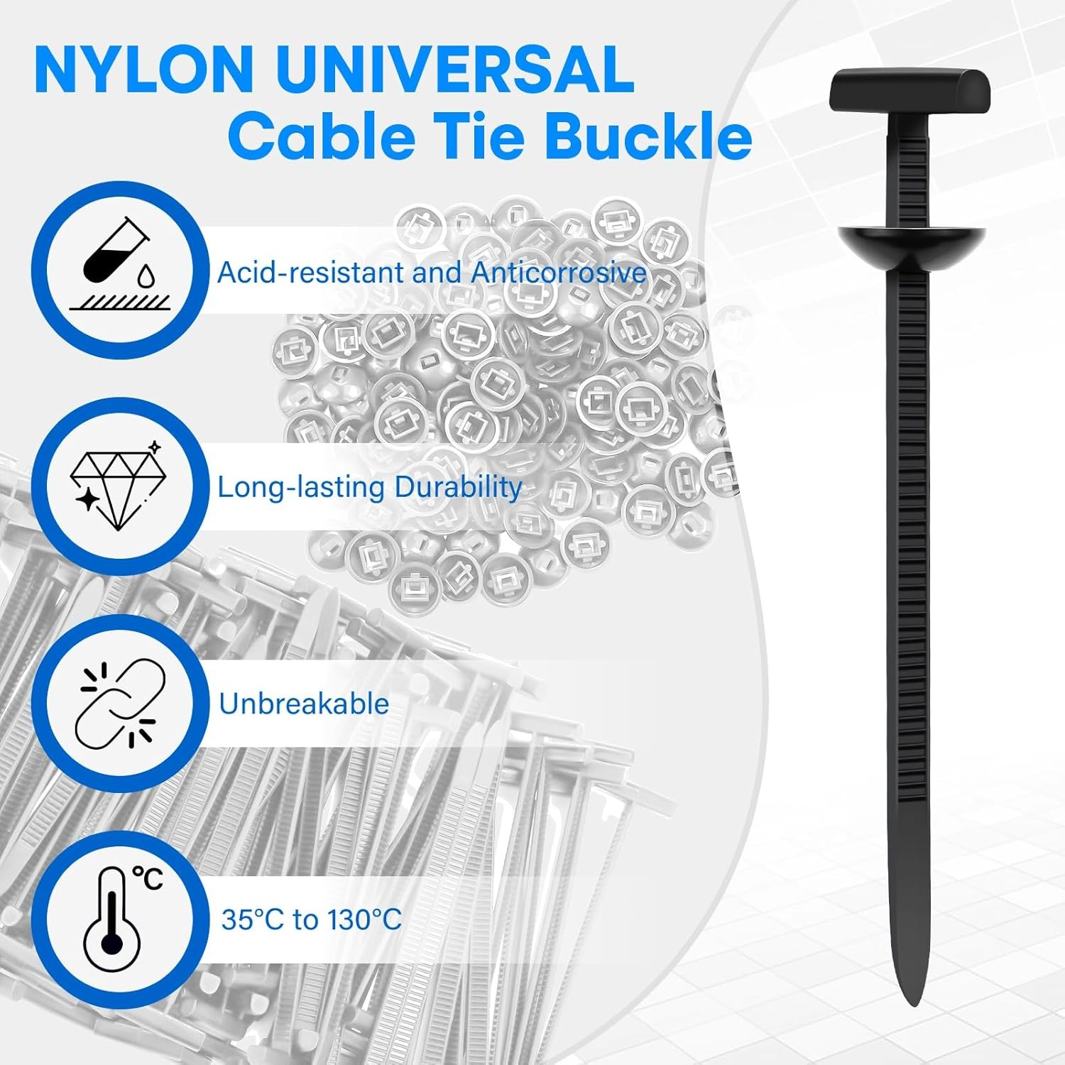 50PCS Nylon Universal Cable Tie Buckle, Upgrade Both-side 9*2 cm, Black