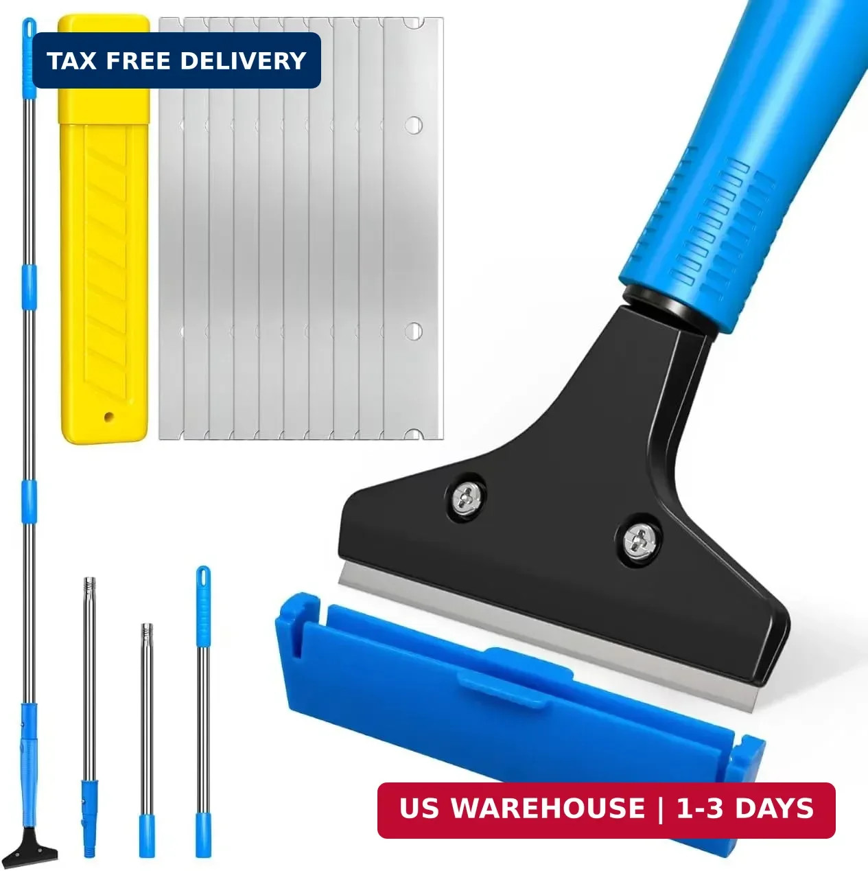 51 Inch Long Handle Floor Scraper, Heavy Duty 4 Inch Razor Blade Scraper Tool wi