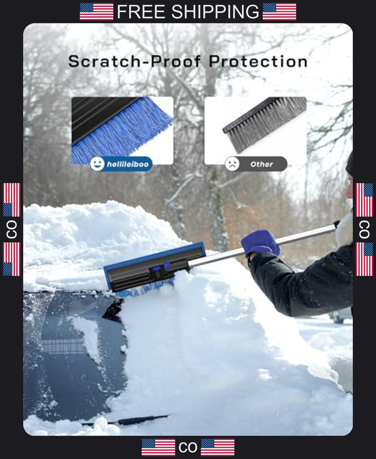 Extendable Car Snow Brush with Ice Scraper and Rotating Head