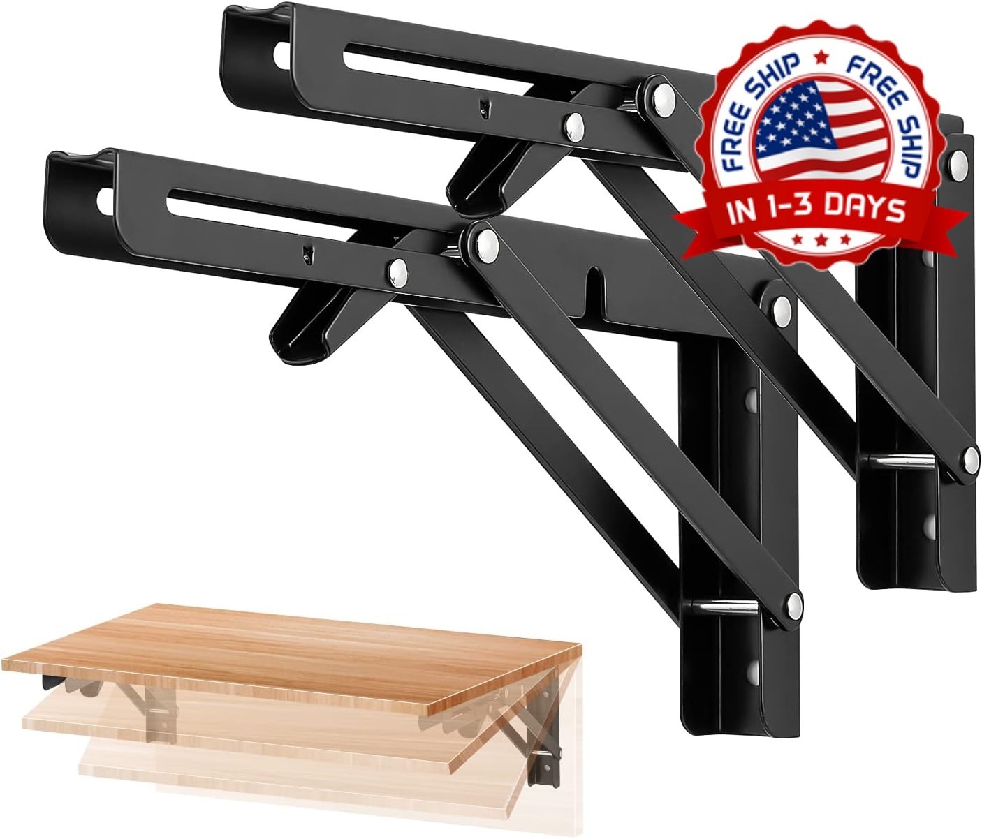 Soportes Estante Plegables 10 Inch Negro 148 lb Mesa Banco Pared Pack 2 Unidades