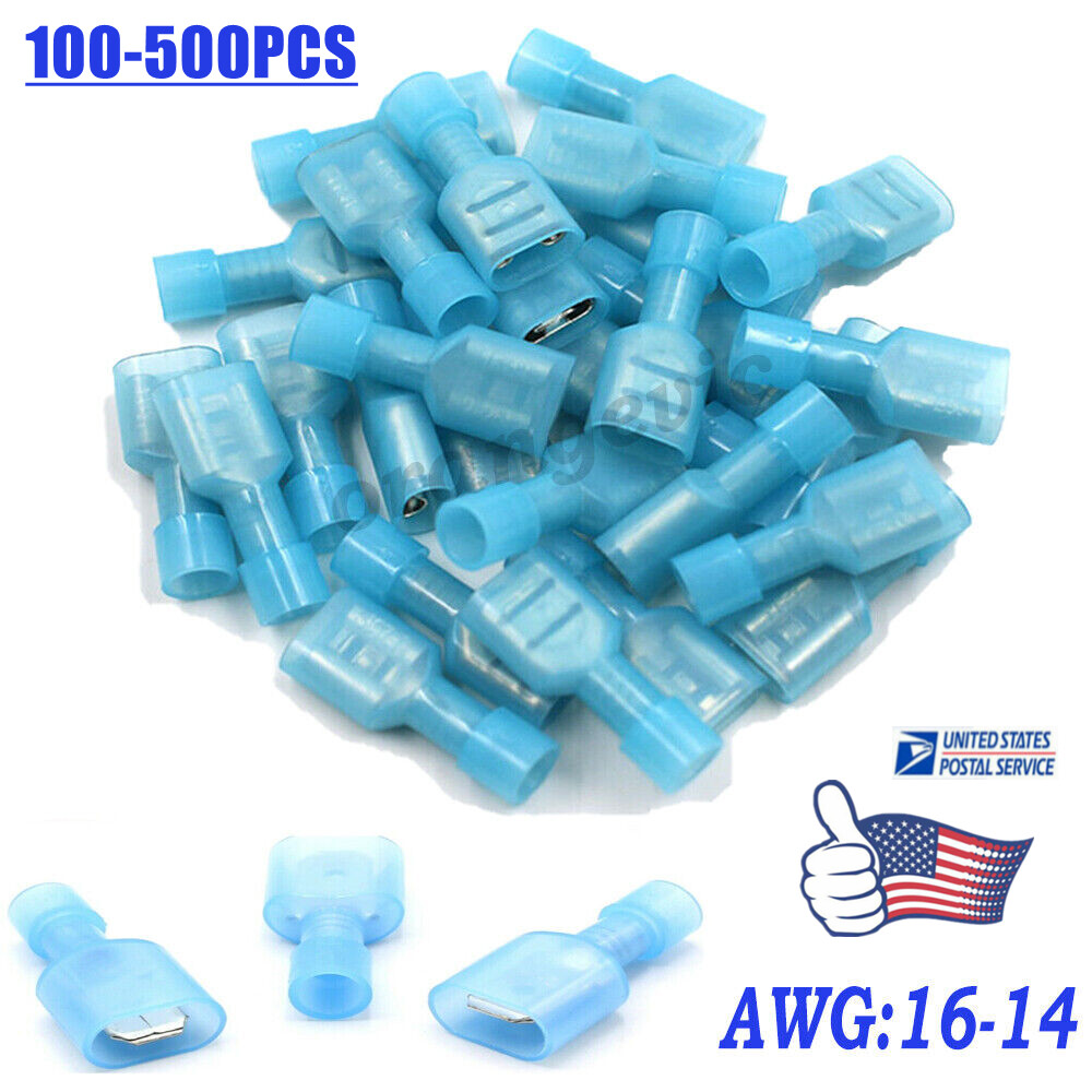 100PCS Nylon Female Male Insulated Spade Wire Connectors Crimp Terminal 16-14AWG