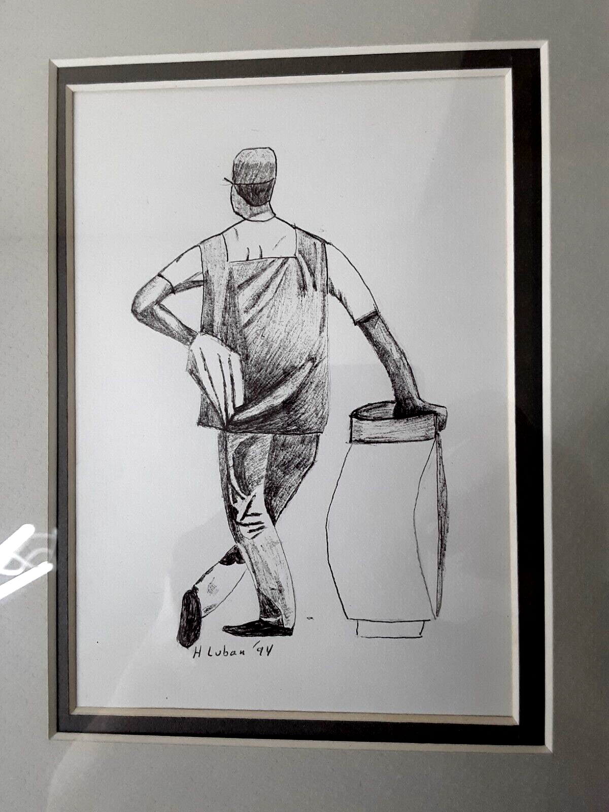 1994 H. Luban Golf Drawing in Frame Signed