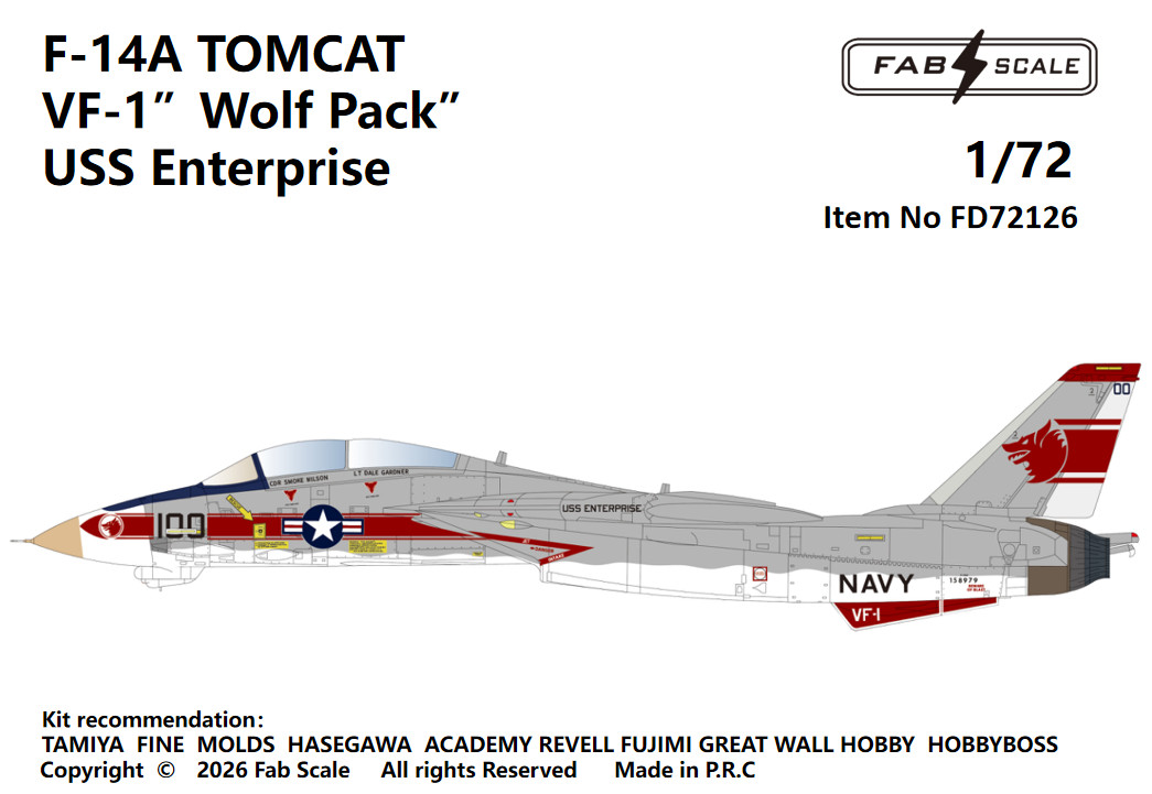 FAB FD72126 1/72 F-14A TOMCAT VF-1 USS Enterprise Universal decals