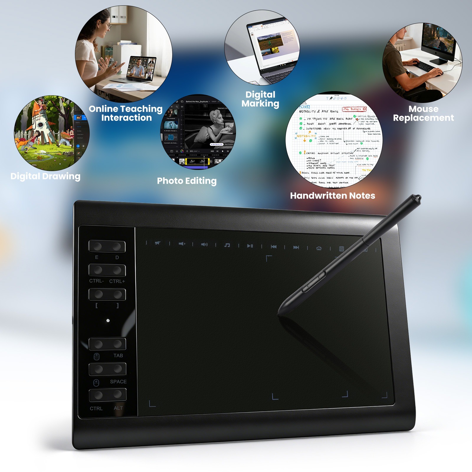 Digital Drawing Tablet with 10×6 Inch Large Active Area Screen, Graphics tablet,