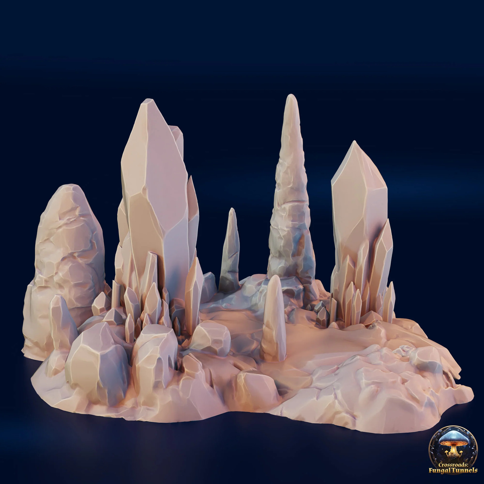 Stalagmites with Crystals - Crossroads Fungal Tunnels - 3DHexes Wargaming Terrai