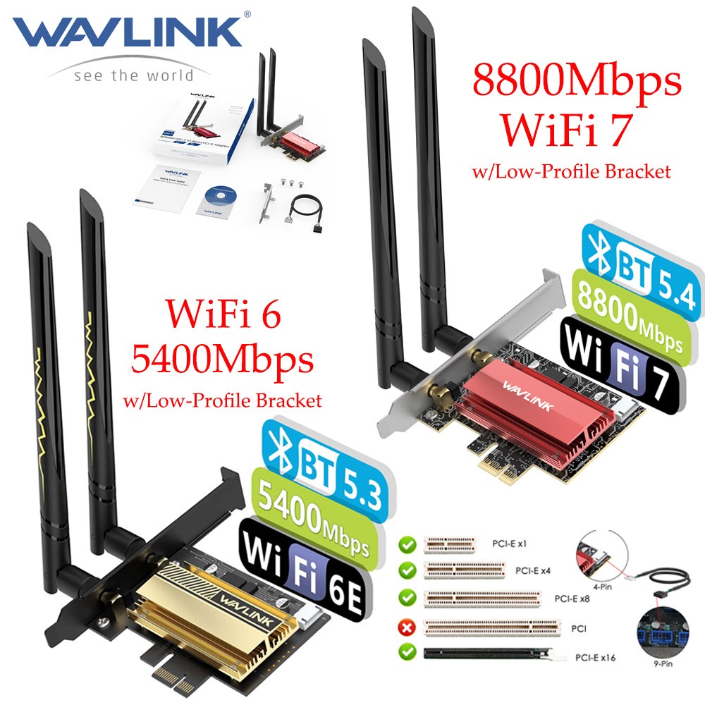 WAVLINK Intel AX210 BE200 PCIE WiFi Card for Desktop WIFI 7/6E Bluetooth Adapter
