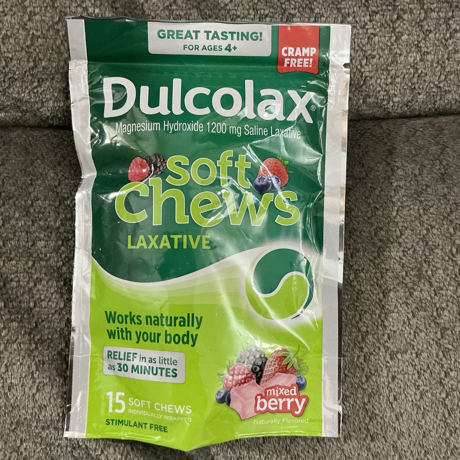 New Dulcolax Soft Chews Laxative, Works Naturally, Mixed Berry - 15 Soft Chews