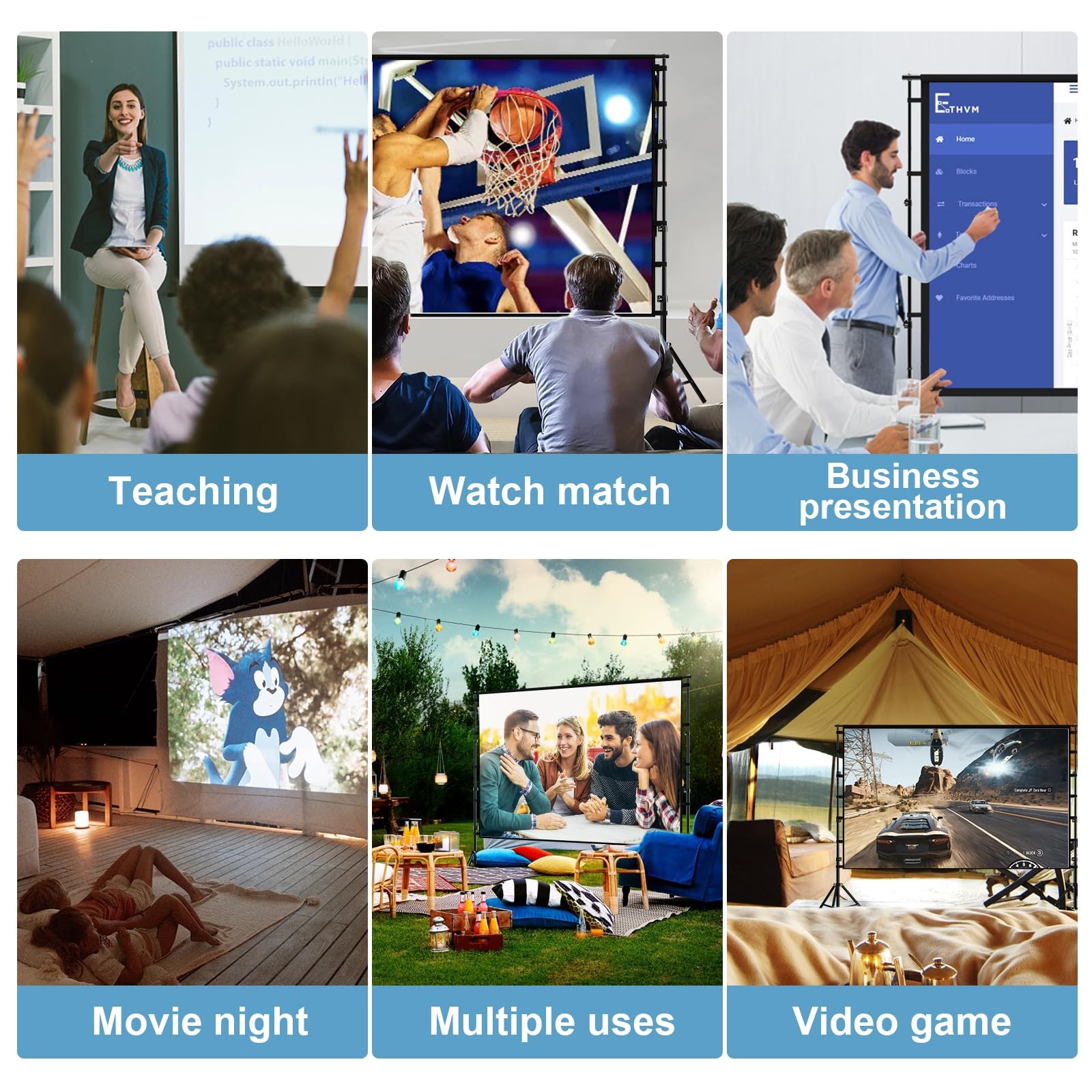 150"-Projector-Screen-with-Stand,Outdoor Projection Screen, Portable 16:9 4K ...