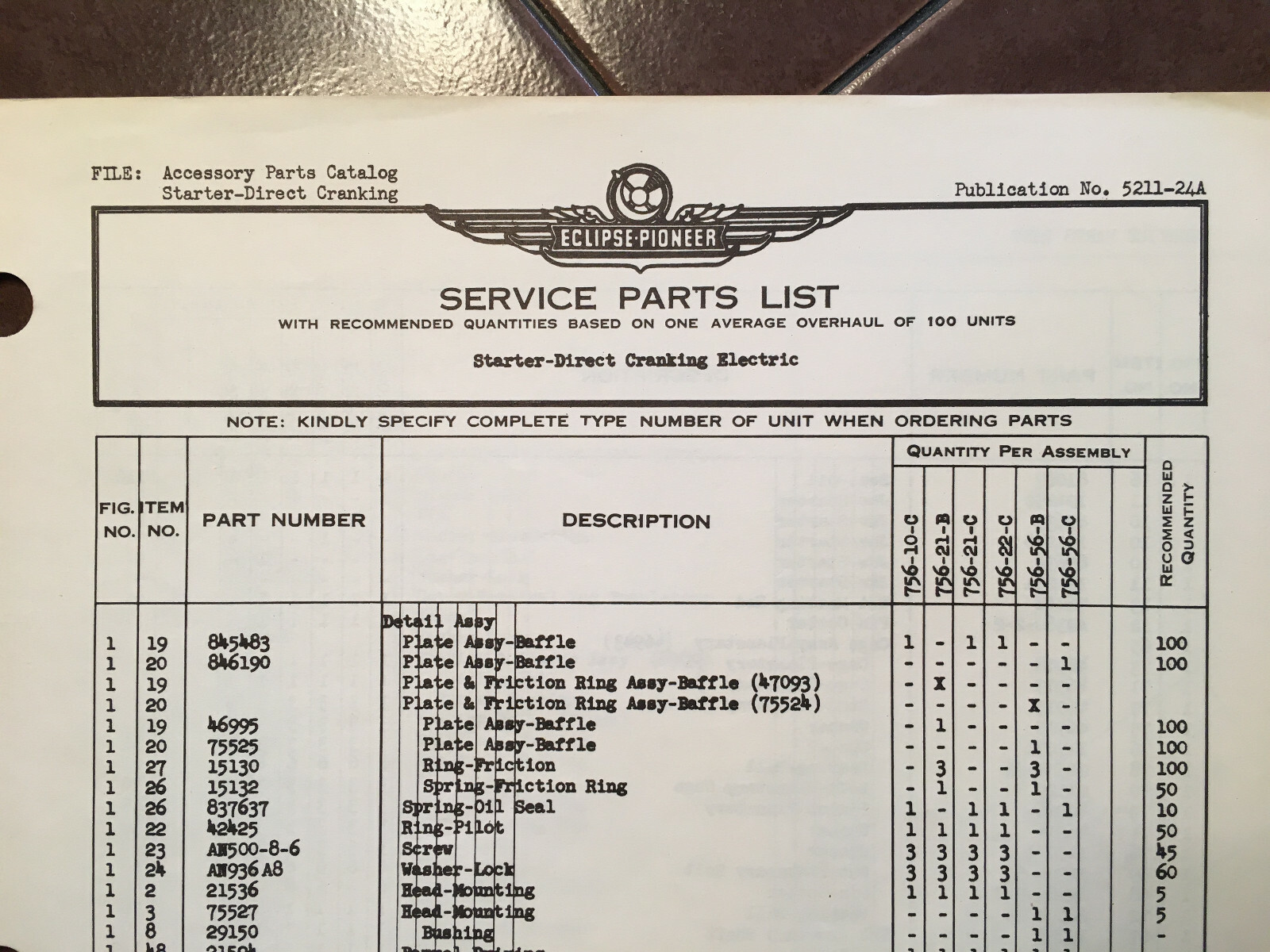 Eclipse-Pioneer Starter-Direct Cranking Electric, 756 Series Parts Manual.