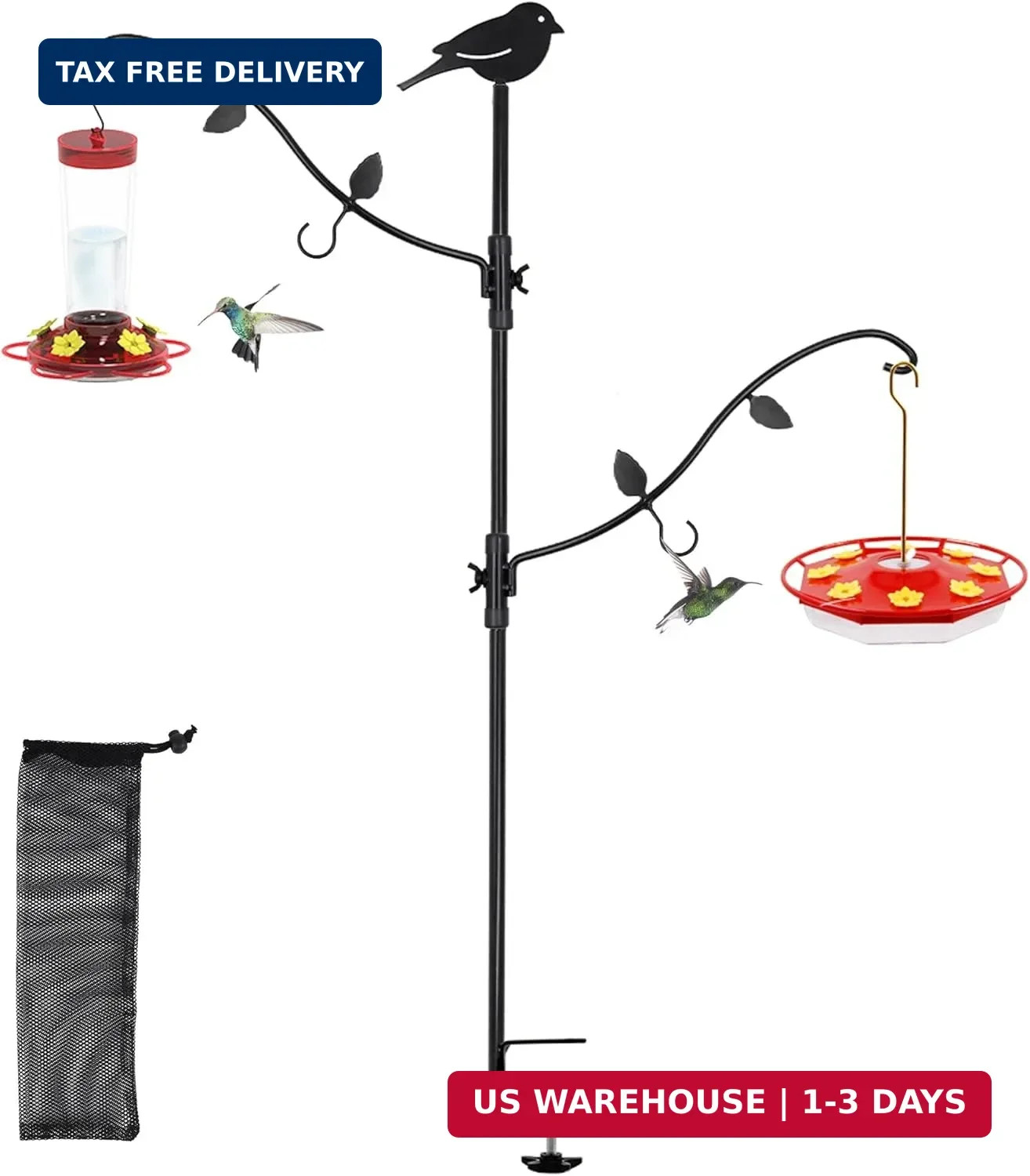 Deck Pole Bird Feeding Station Kit, Porch Multi Hook Bird Feeder Hanging