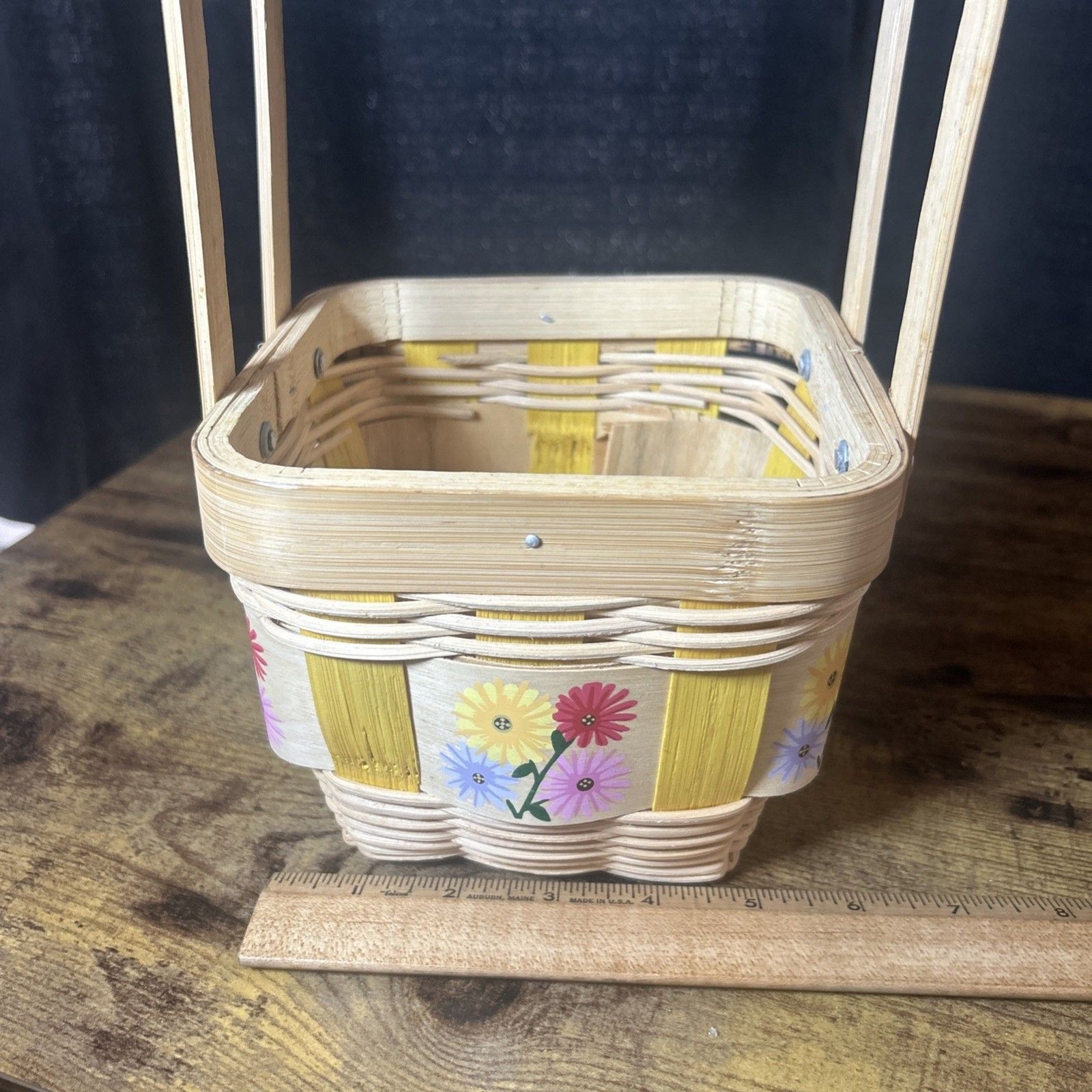 Painted Basket Double Hinge Handles Split Light Color Wood Floral Easter Spring