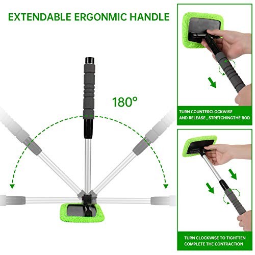 XINDELL Windshield Cleaning Tool for Car – Extendable Handle Window 17in Green
