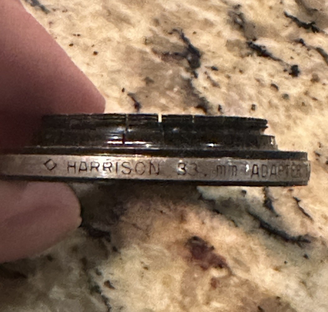Vintage Harrison  Adapter Ring 33. mm Size VI NO. 3 Filter Holder