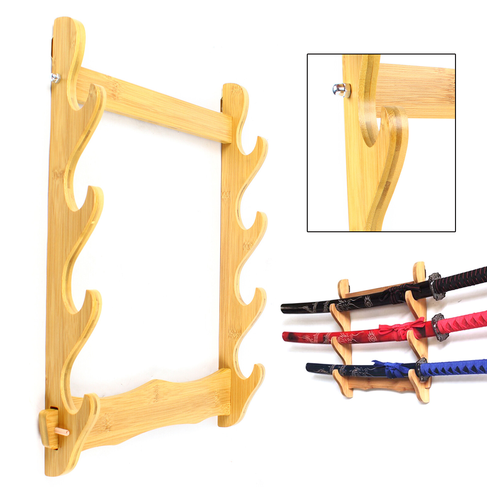 4-Tier Wall Mounted Samurai Sword Holder Katana Stand Flute Display Stand Rack
