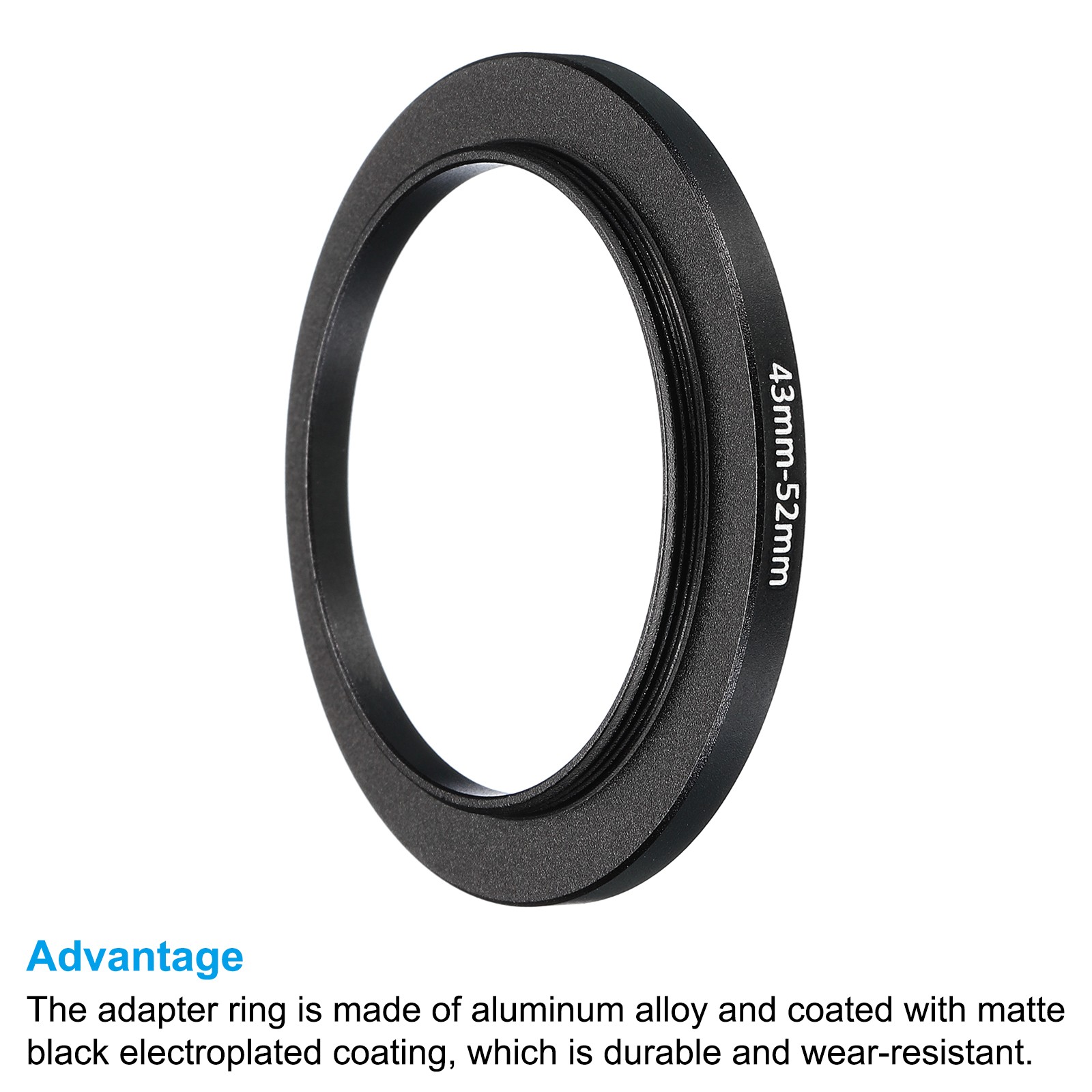 2Pack 43mm-52mm Metal Step Up Ring Camera Lens Filter Adapter Ring Black