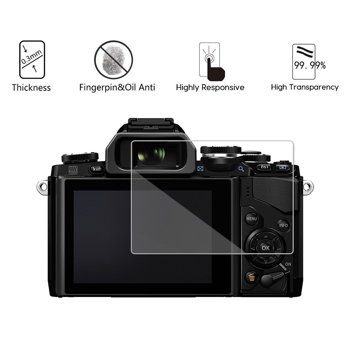 3-Pack Tempered Glass Screen Protector for Olympus OM-D E-M10 E-M5 PEN-F E-PL Se