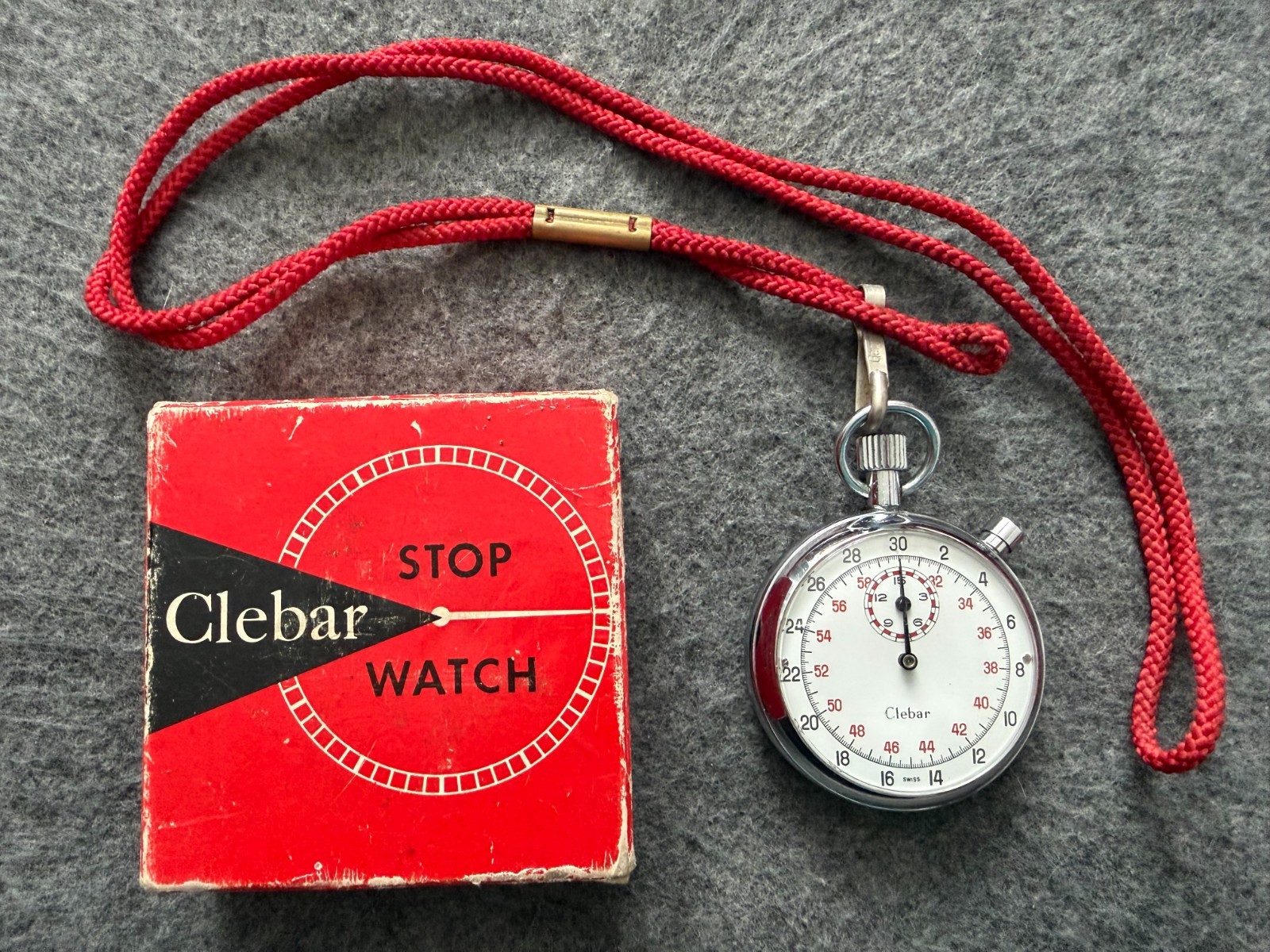 Swiss Made Clebar Mechanical Wind Up Stop Watch with the Box - Problem