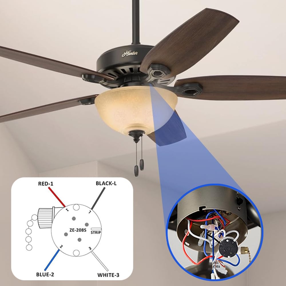Ceiling Fan Switch Zing Ear Ze-208S E89885 3 Speed 4 Wire Pull Chain Switch Fan