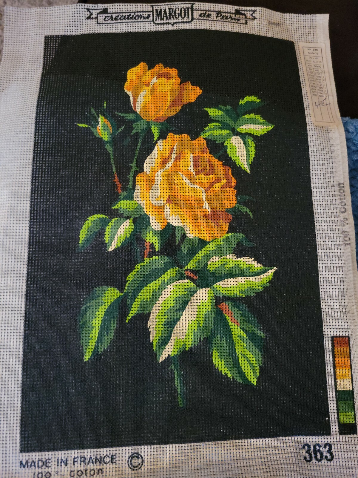 Vintage Margot Creations Of Paris flower Needlepoint Canvas