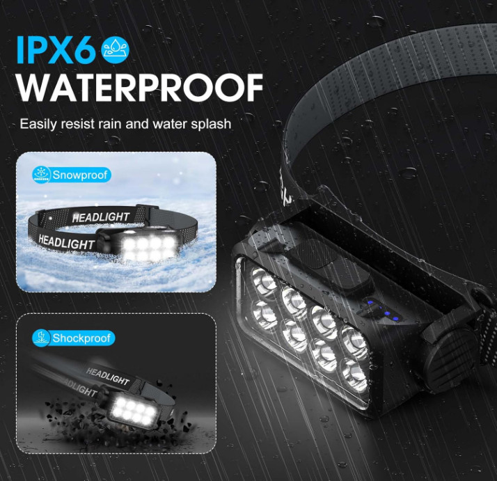 Pack 2 linternas frontales LED 2500 lm con sensor, ligeras e impermeables.Nuevo