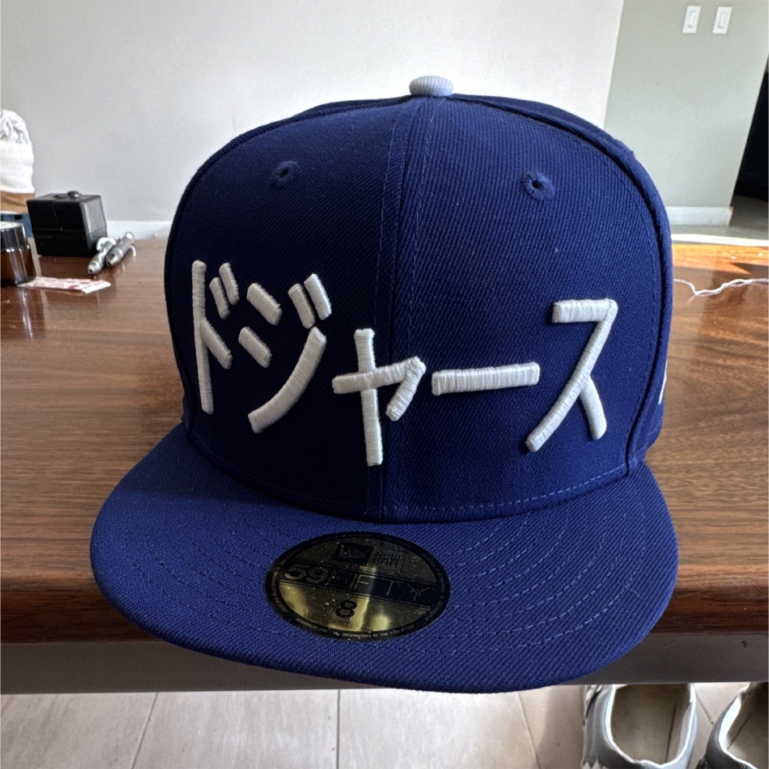 New Era Blue White Dodgers Japanese Script Fitted Baseball Cap Size 8