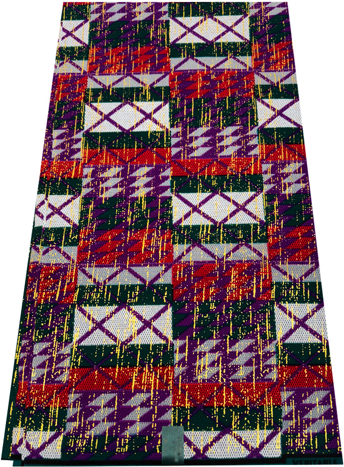 African Metallic Gold Kente Prints-Emeral Green Red Purple White- Sell by 6 yard