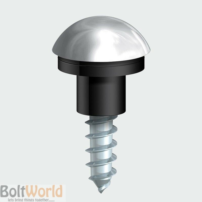POLISHED CHROME FINISH CAP MIRROR SCREWS WITH BLACK GROMMETS & DOME CAPS