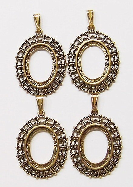 6 of 25x18mm Antique Gold Victorian Triple Lacy Oval Pendant Settings 49x31mm