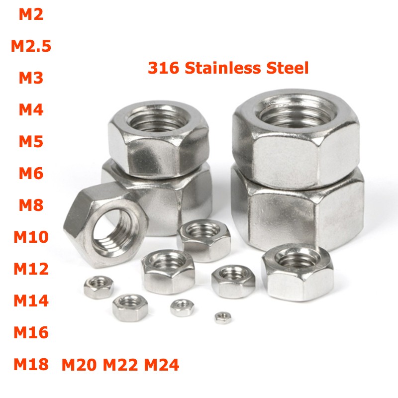 M2 M2.5 M3 M4-M24 Coarse Thread Hex Nuts Metric Hexagon Nut 316 Stainless Steel