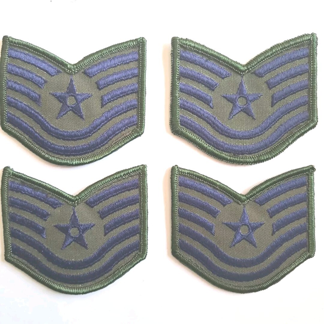 E6 Patches Two Pair USAF E-6 Air Force Tech Sergeant Stripes Rank 3" Subdued