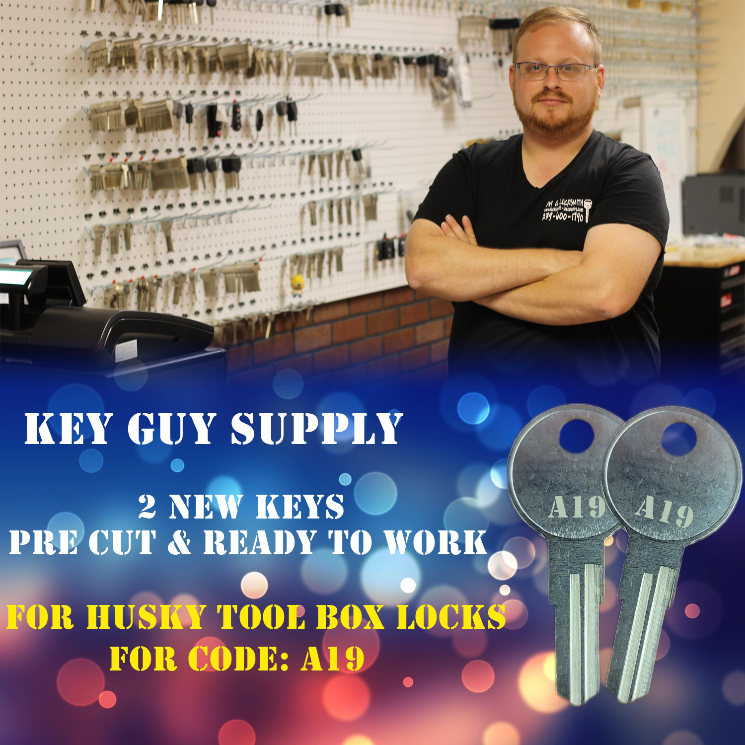 A19. Replacement keys for Husky tool box locks for code A19. Cut by A Locksmith.