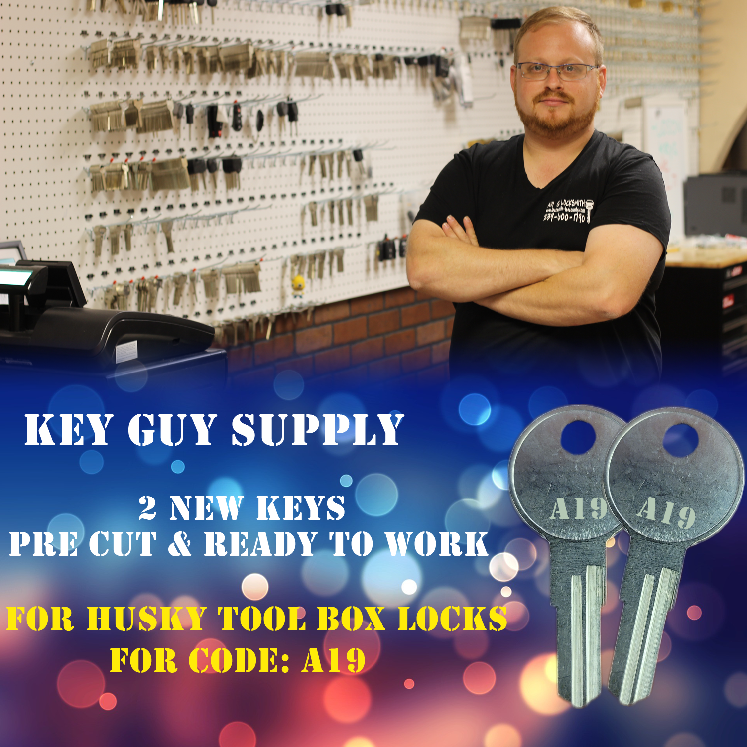 A19. Replacement keys for Husky tool box locks for code A19. Cut by A Locksmith.