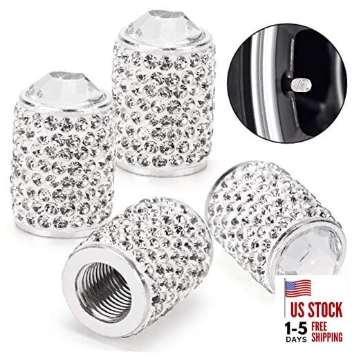 Bling Tire Valve Caps, 4 Pack Handmade Crystal Rhinestone Tire Caps A-White
