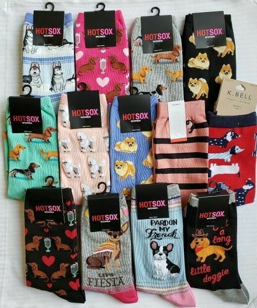 HOT SOX WOMEN SOCKS DOG:NWT JACK,DACH,FRENCH,HUSK,CHIH,POM,CORGI,DALM,SCOT,POOD