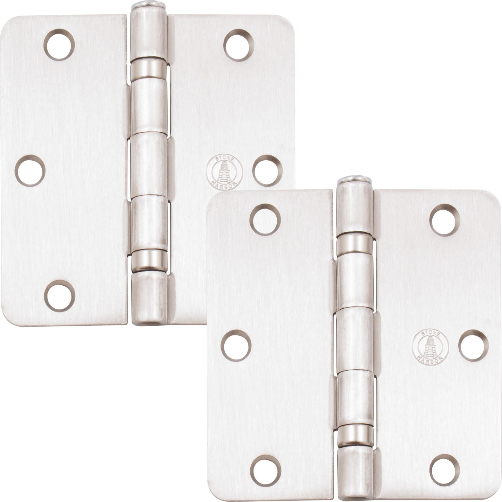 Ball Bearing Hinge, 3-1/2 Inches, 1/4" Radius Corner, 2-Pack, Satin Nickel by St