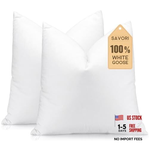 Set of 2 Down and Feather Throw Pillow Inserts 14x14 Soft Fluffy 14x14 Inch