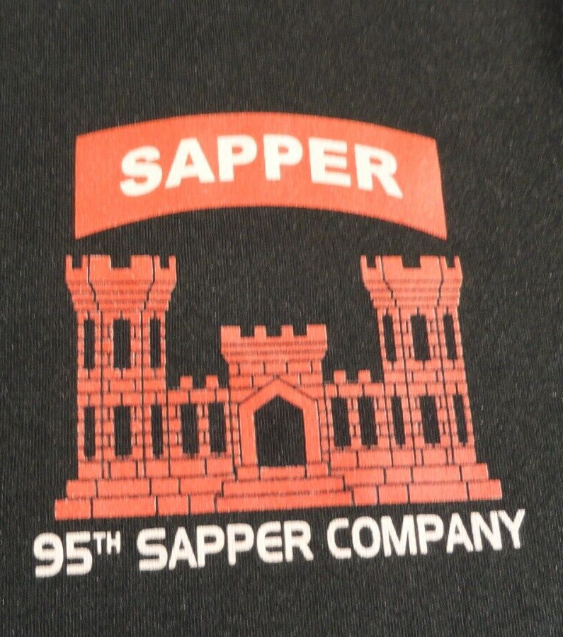 DISCONTINUED 95TH SAPPER COMPANY WOLFPACK BLACK ENGINEERS UNIT SHIRT MEDIUM