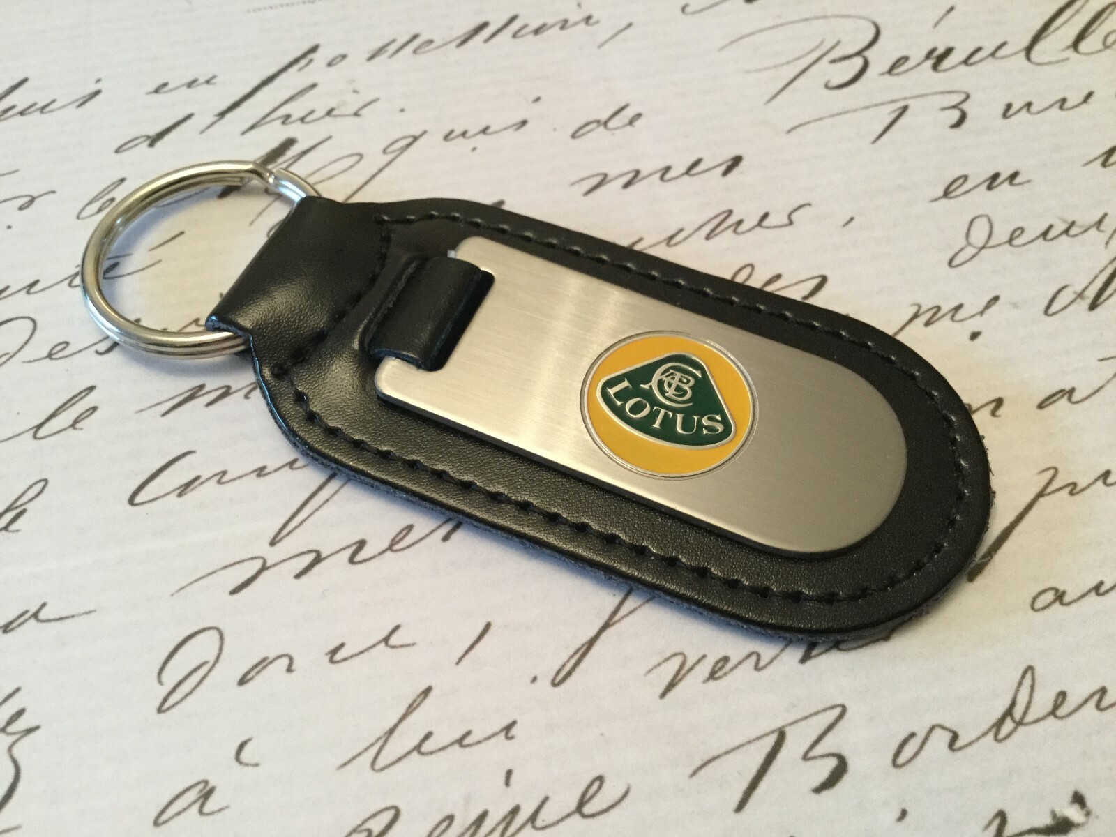LOTUS Key Ring Etched and infilled On Leather
