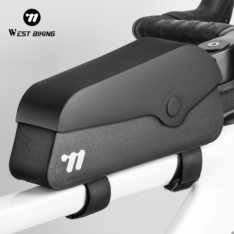 WEST BIKING Bicycle Bike Top Tube Bag Waterproof Magnetic Flip Cover Black 1L