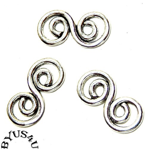 LINK CONNECTOR LARGE FANCY DOUBLE SWIRL 26x13mm ANTIQUE SILVER 10pc