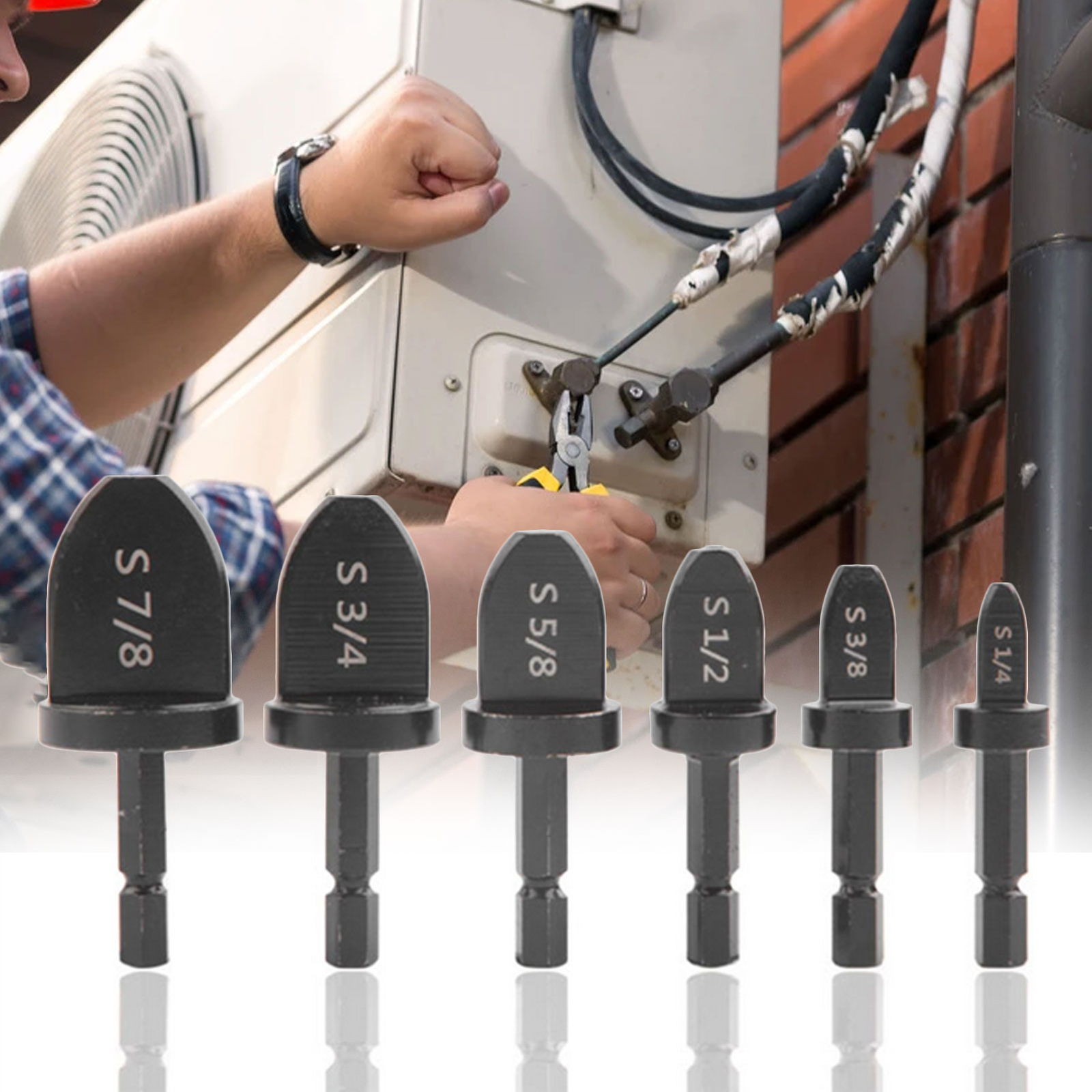 6Pcs Air Conditioner Tube Expander Swaging Tool Drill Bit Flaring H9Z3
