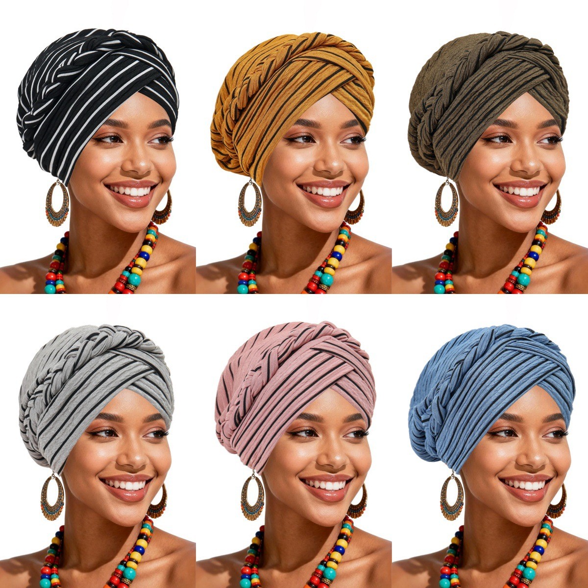 Muslim Women Braid Hijab Hat Pleated Turban Head Cover Cap Bonnet Islamic Beanie