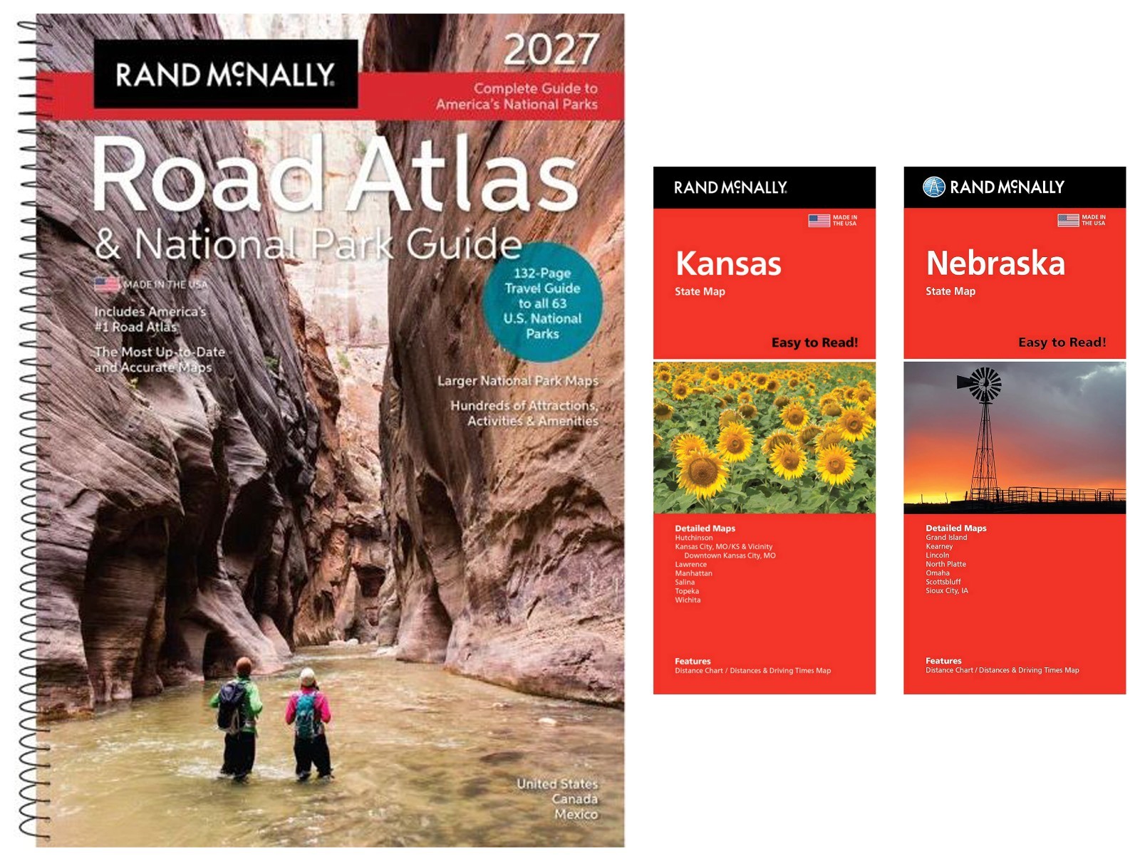 Rand McNally 2027 Road Atlas & National Park Guide + Easy-to-Read KS & NE Maps