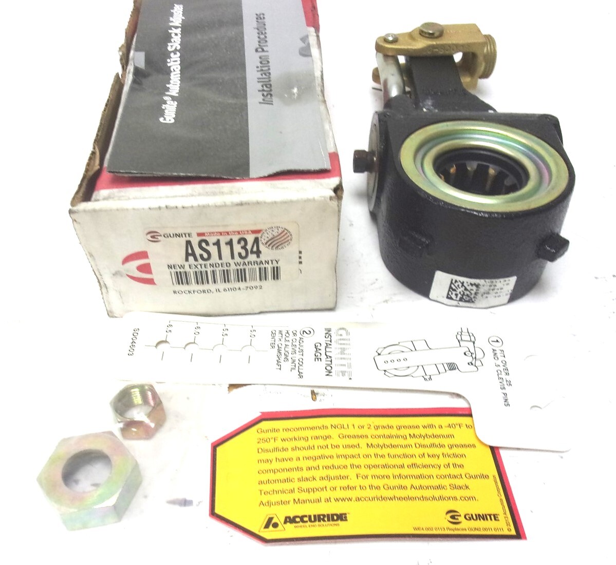 AS1134 NEW GUNITE AUTO BRAKE SLACK ADJUSTER KIT 1.5" 10 SPLINE 6.5" ARM