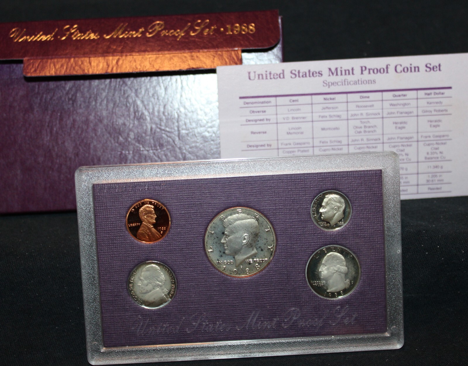US Proof Coin Set of 5 coins for 1988 w/ogp