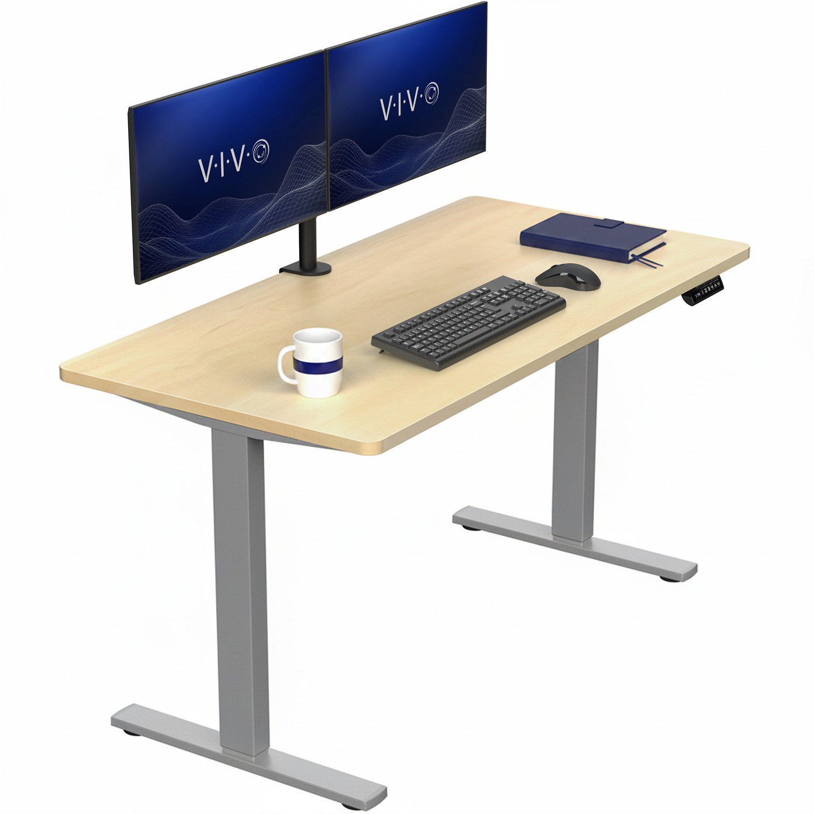 VIVO Electric 55” x 28” Stand Up Desk, Light Wood Table Top, Gray Frame